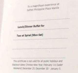Dinner Buffet at Spiral for Two at Php 5,000 net ( Original Price 7,000)