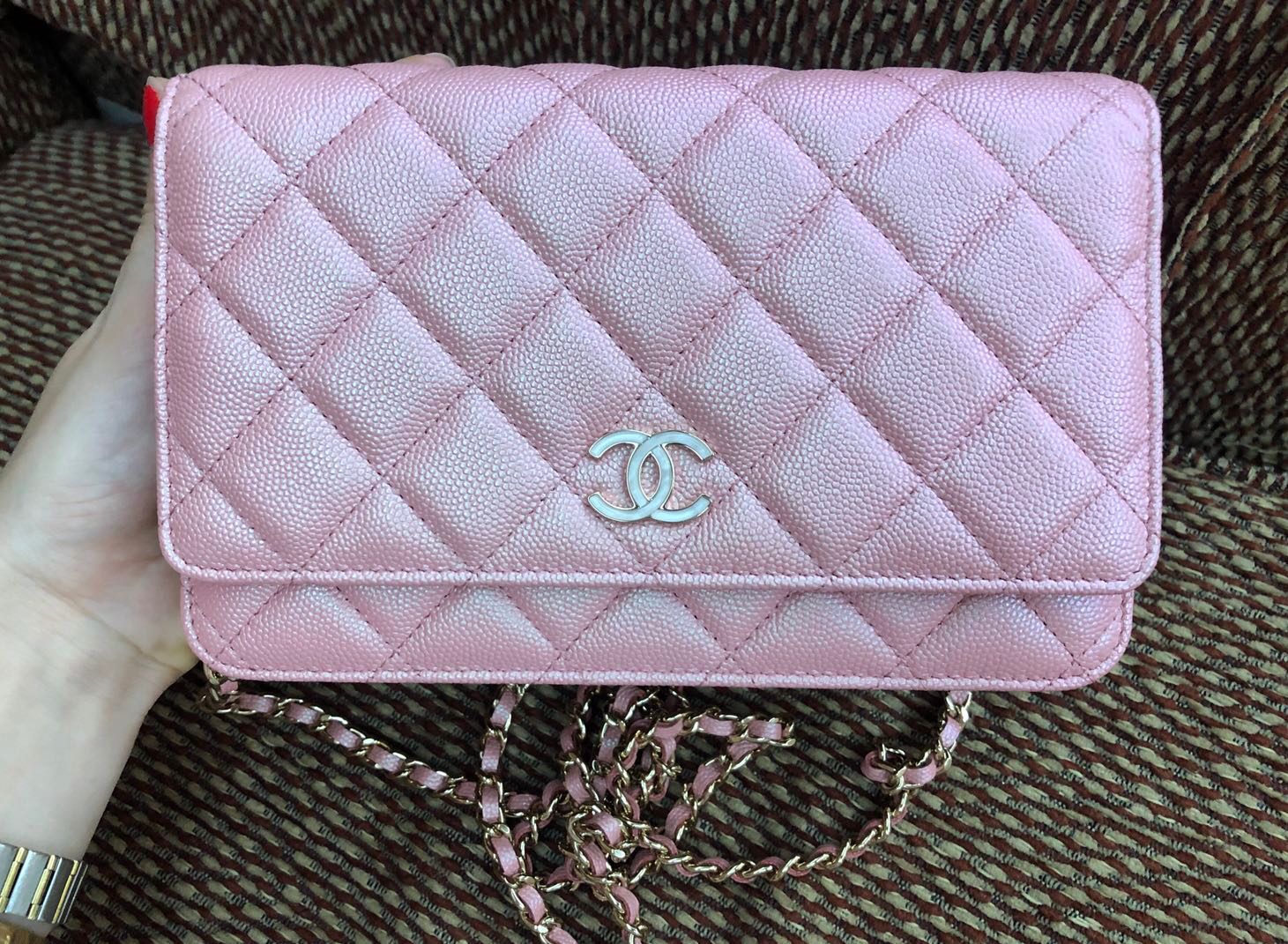 19S Chanel iridescent pink Woc, Luxury, Bags & Wallets on Carousell