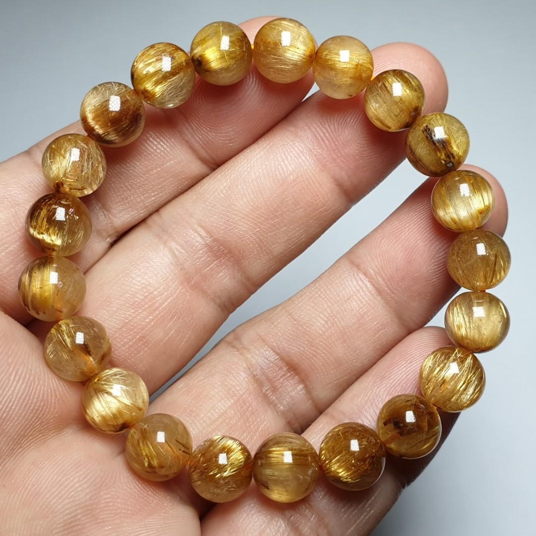8.5mm Gold Rutilated Quartz Bracelet, Women's Fashion, Jewelry