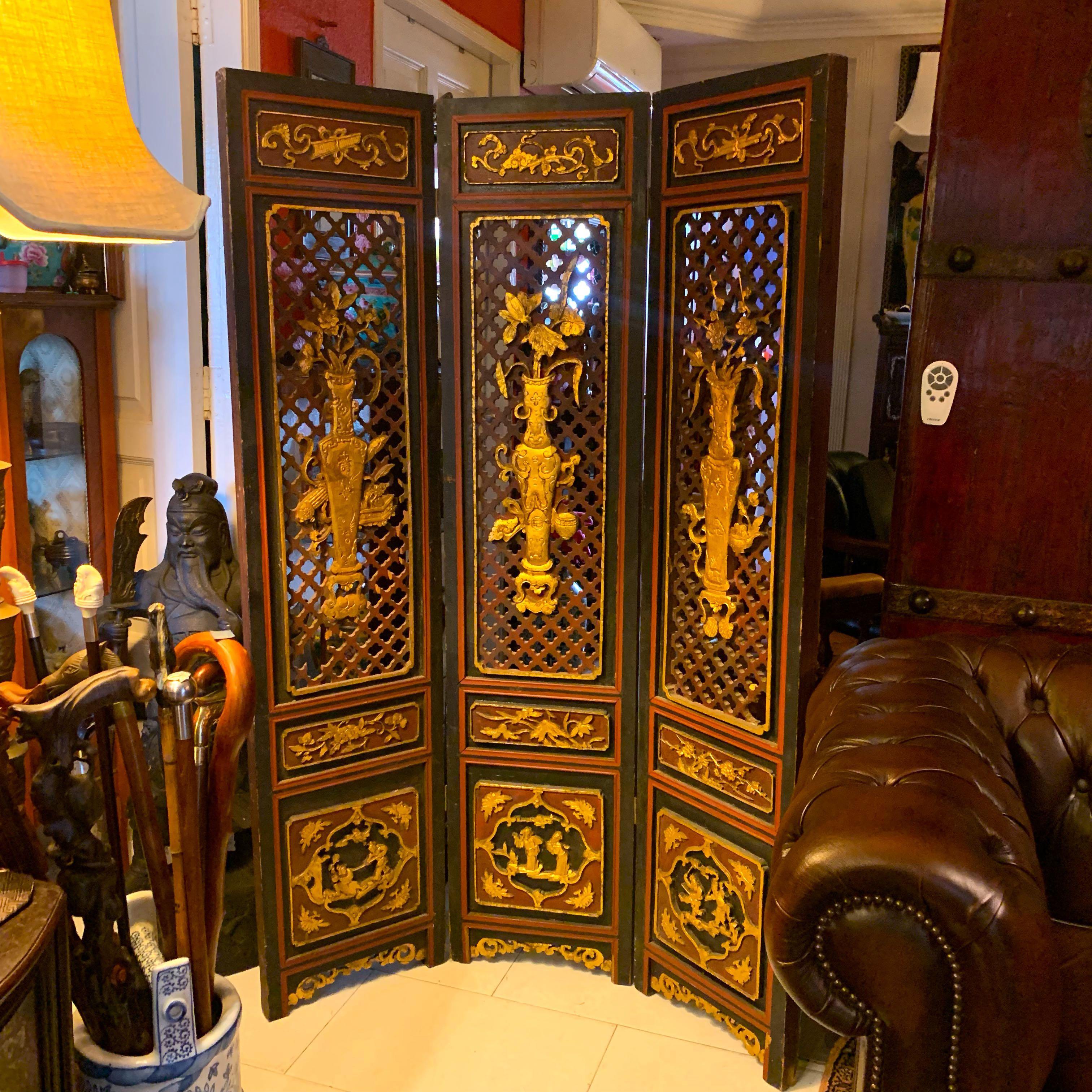 Antique 3 piece Peranakan Screen Dividers, Furniture & Home Living