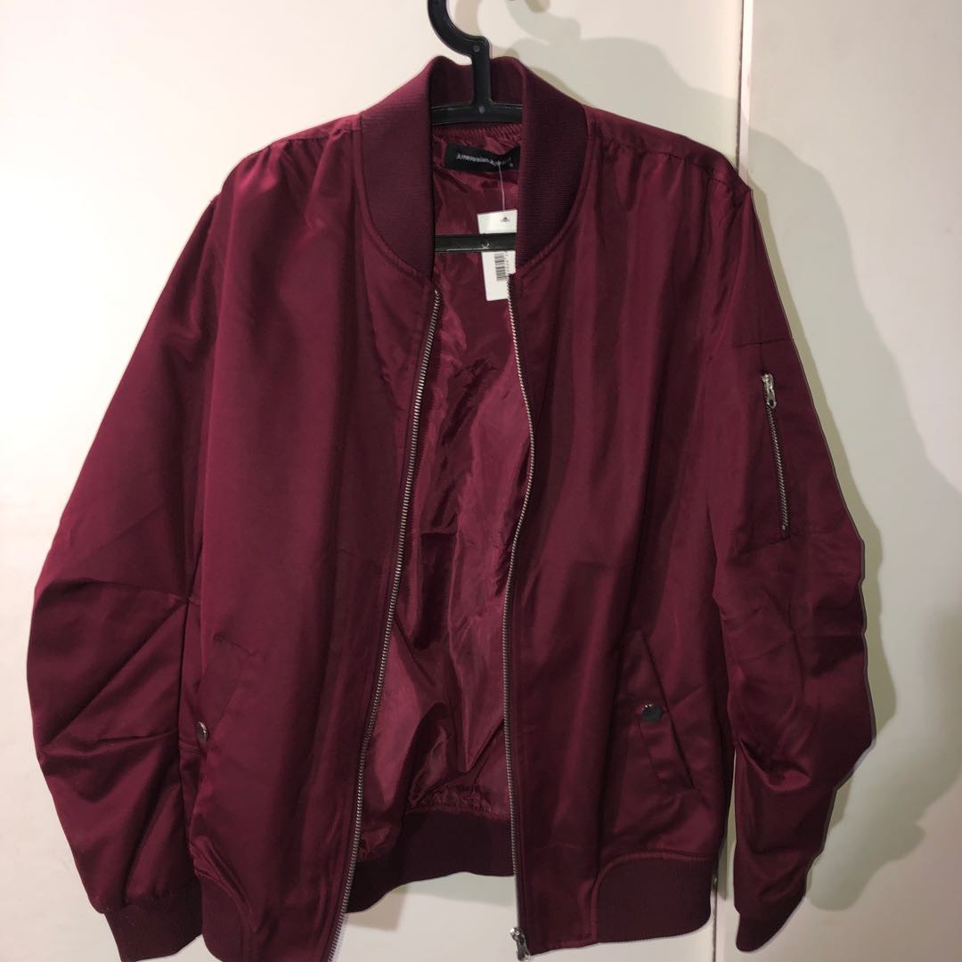 Maroon satin bomber jacket discount