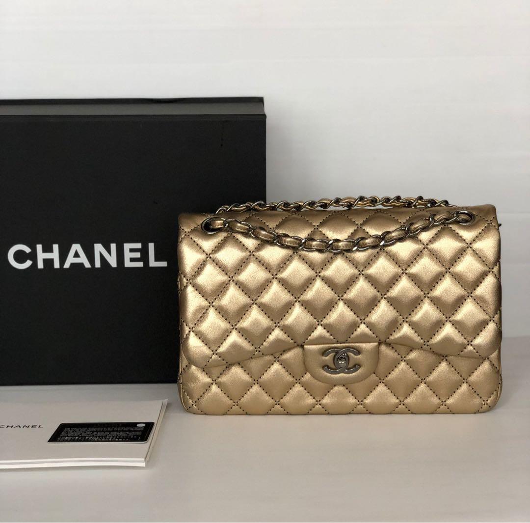 Chanel Jumbo Gold Lamb SHW 19, Luxury, Bags & Wallets on Carousell