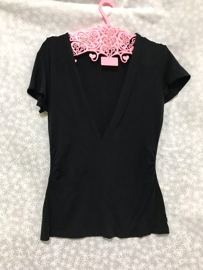 deep v neck black top