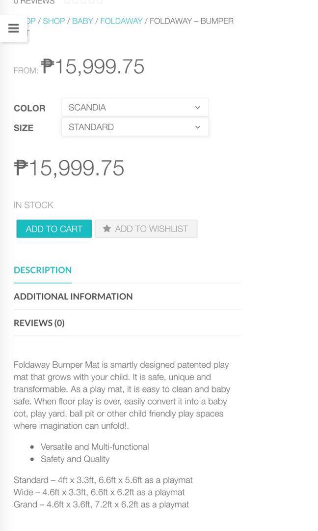 Foldaway Standard Bumper mat (Category: Bathtub & Bath Accessories) located in Quezon City. Submitted by maerceciocohc (Listing ID 220982388, Image 2). Description: Slightly used. Still with tag. .