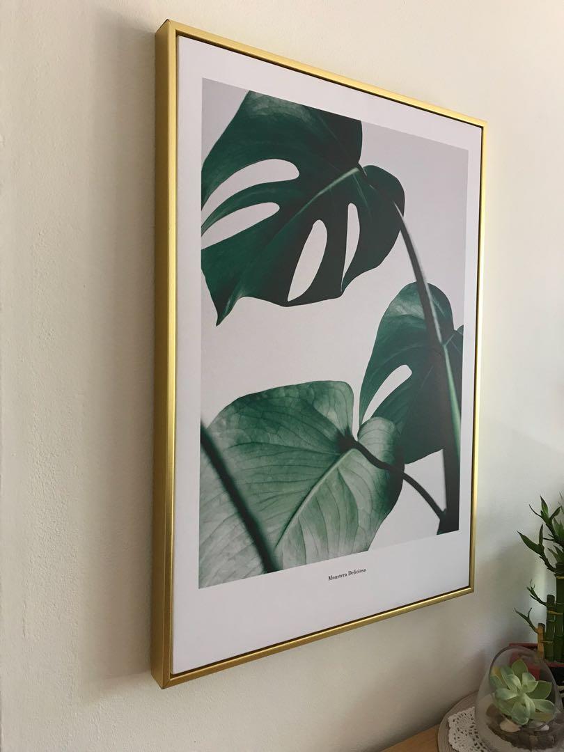 Monstera green plant decoration painting wall frame, Home & Furniture ...