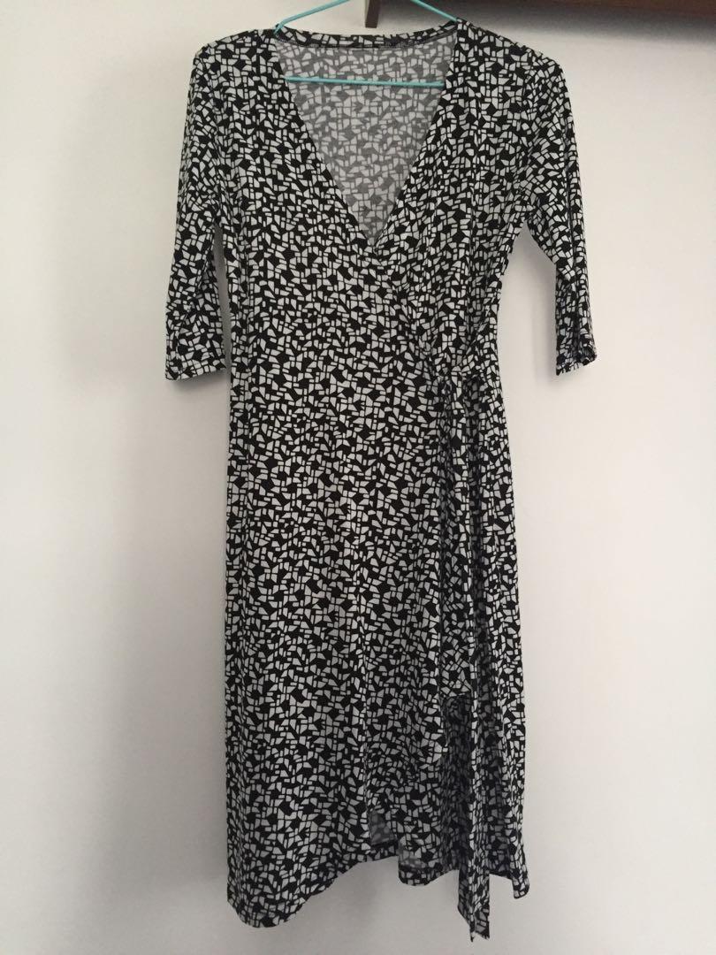 three quarter sleeve wrap dress