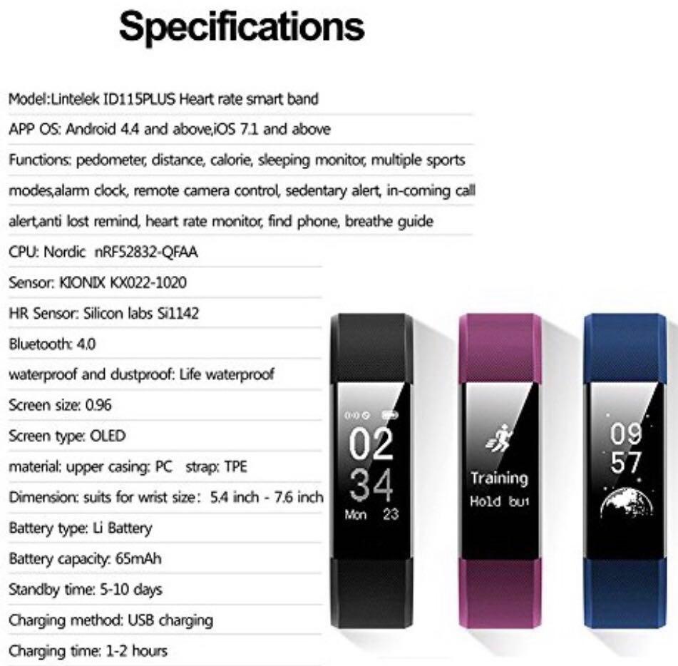 Lintelek ID115Plus HR Fitness Tracker Mobile Phones Gadgets