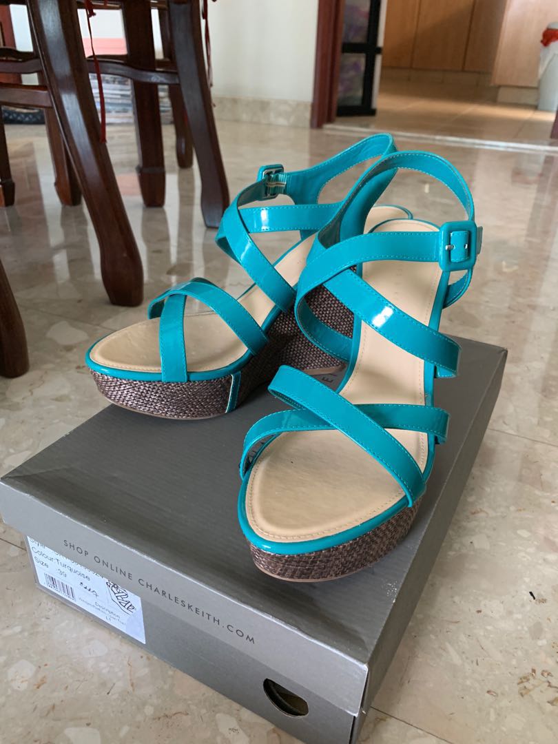 turquoise wedge heels