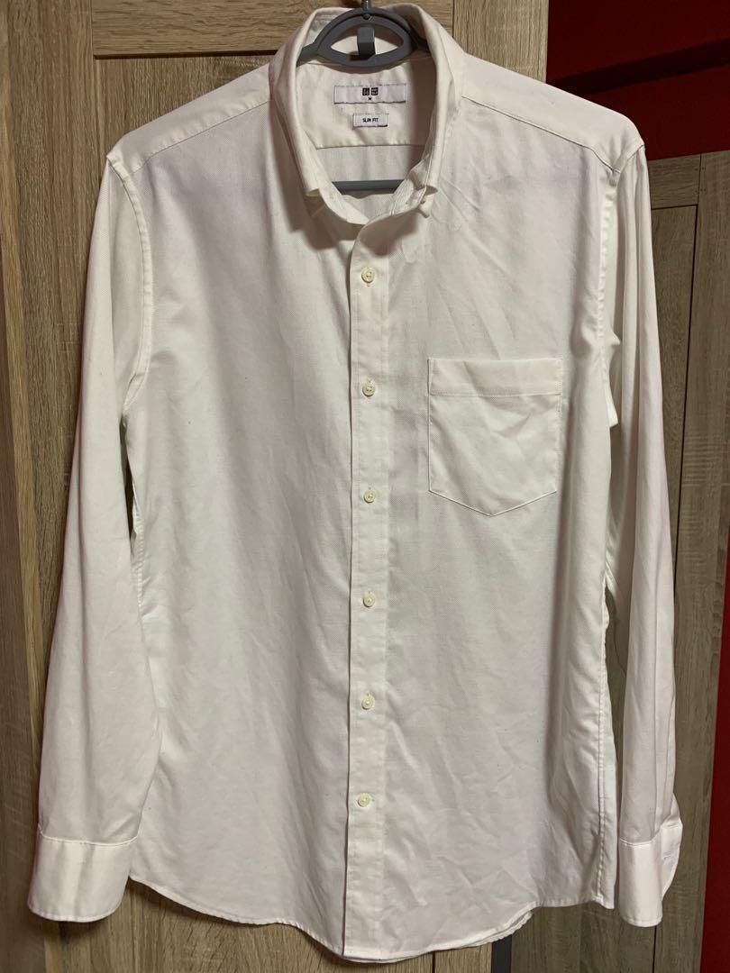 Uniqlo Oxford Button Down slim fit stretch shirts Men s Fashion Tops Sets Shirts on Carousell