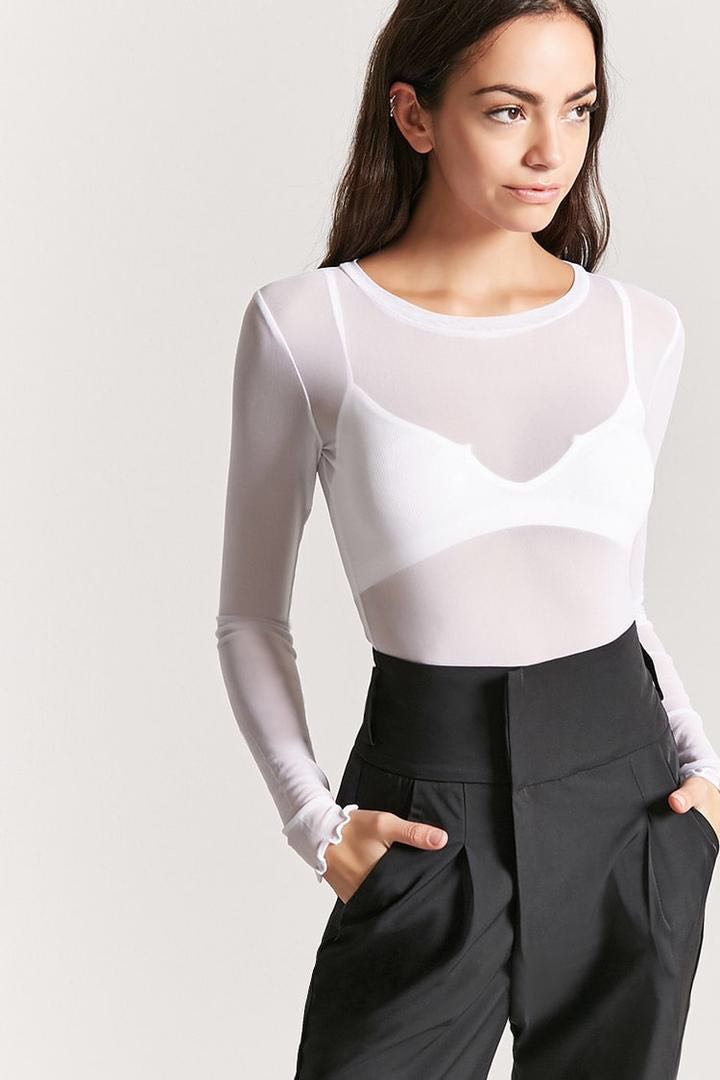white mesh long sleeve top