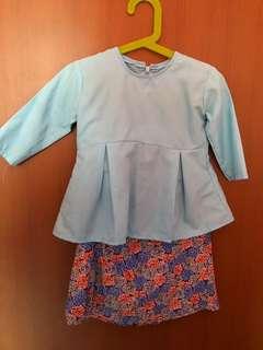 Baby blue toddler baju kurung