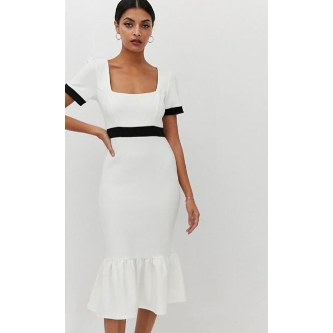 Asos design bandeau midi dress with ruffle pep hem best sale