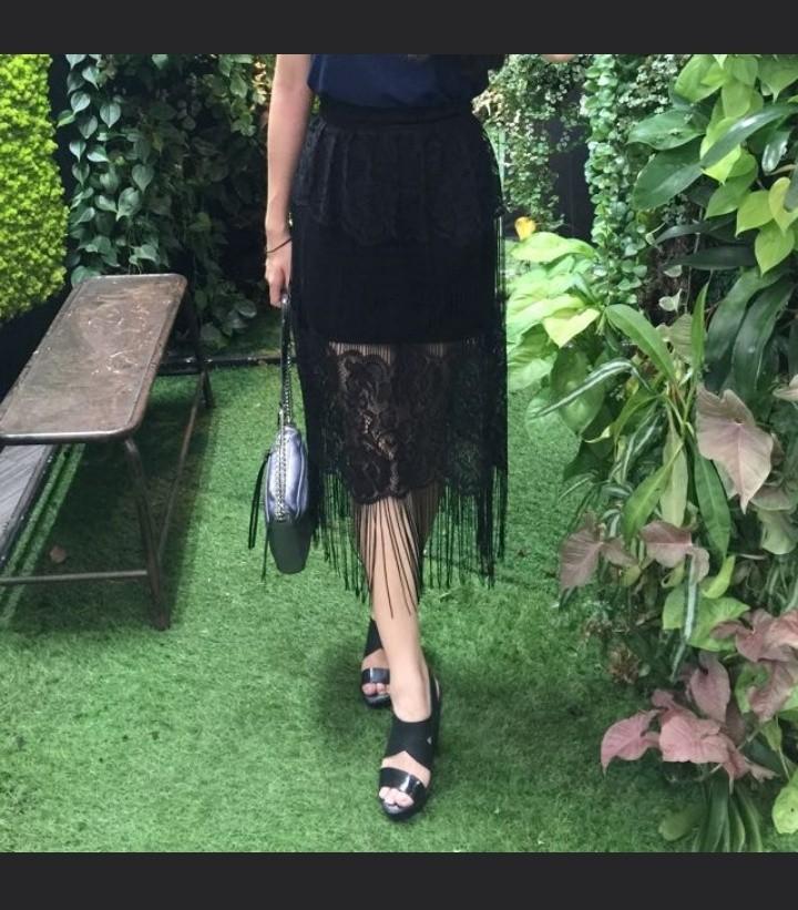 black lace fringe dress