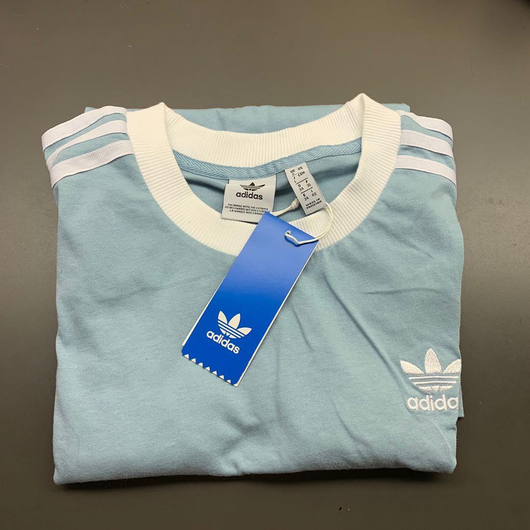 adidas 3 stripes tee light blue