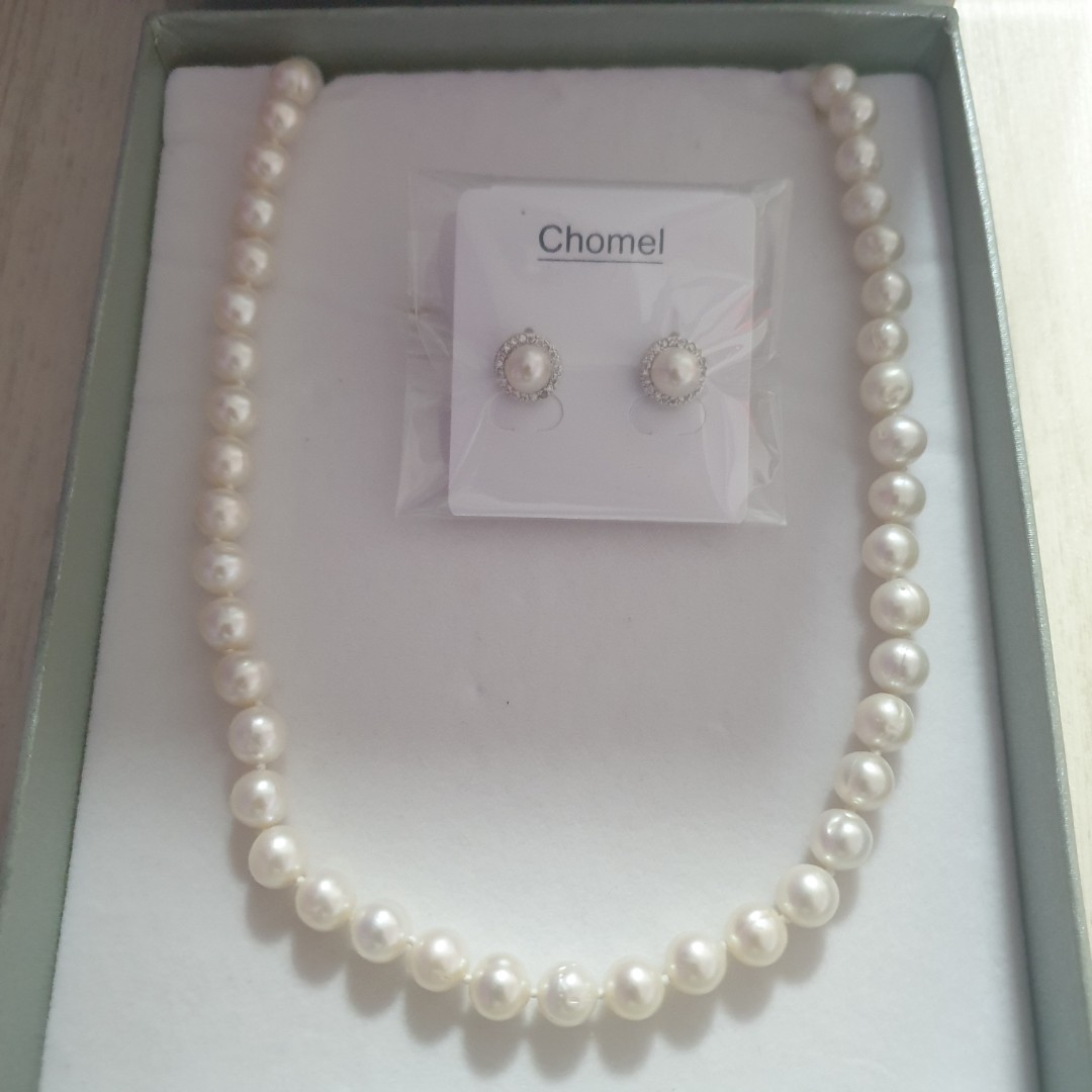 Chomel Pearl Necklace Earrings Set Luxury Accessories on Carousell