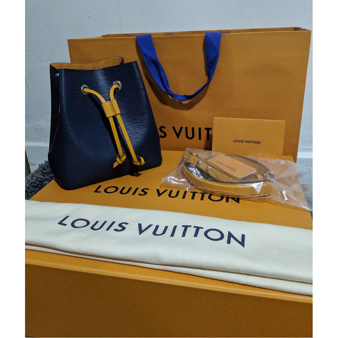 Louis Vuitton Neonoe Bb Purse M53610 Shoulder Band Epi Andigo Saffron Blue  Orang