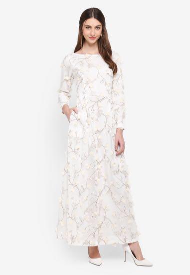 NEW Zalia Applique Embroidered Mesh Fit Flare Dress