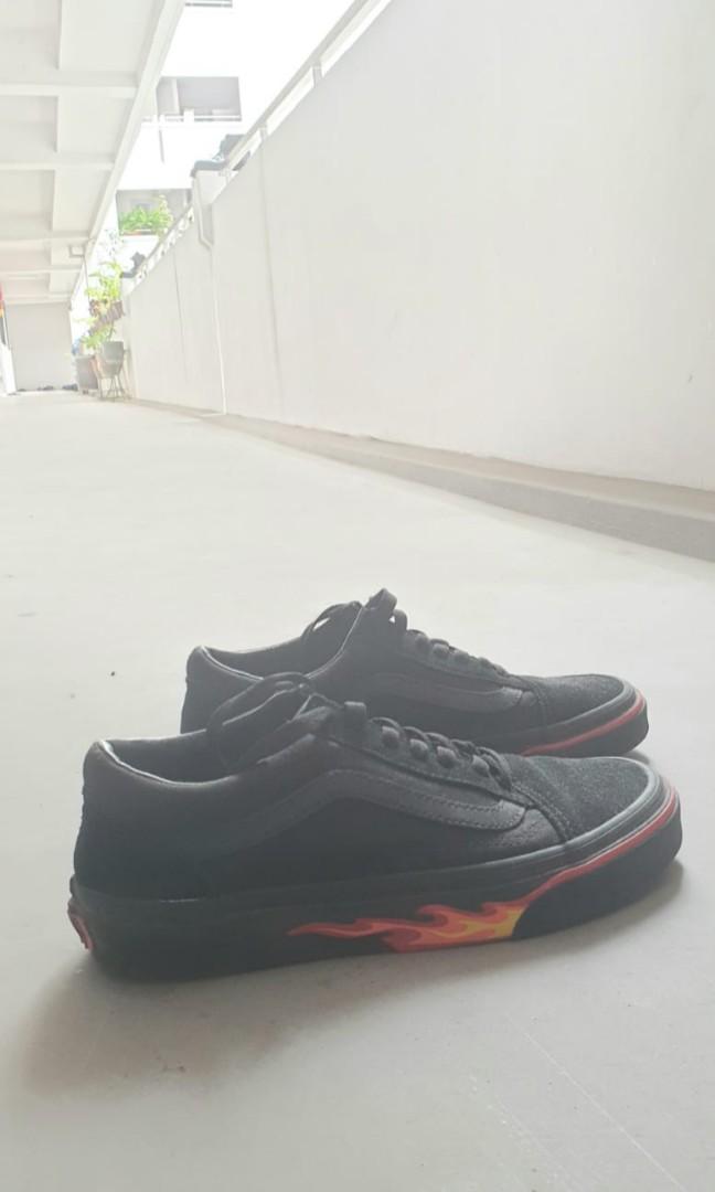 Original Vans Old Skool x Thrasher Fire Bottom Black Men s Fashion Footwear Sneakers on Carousell
