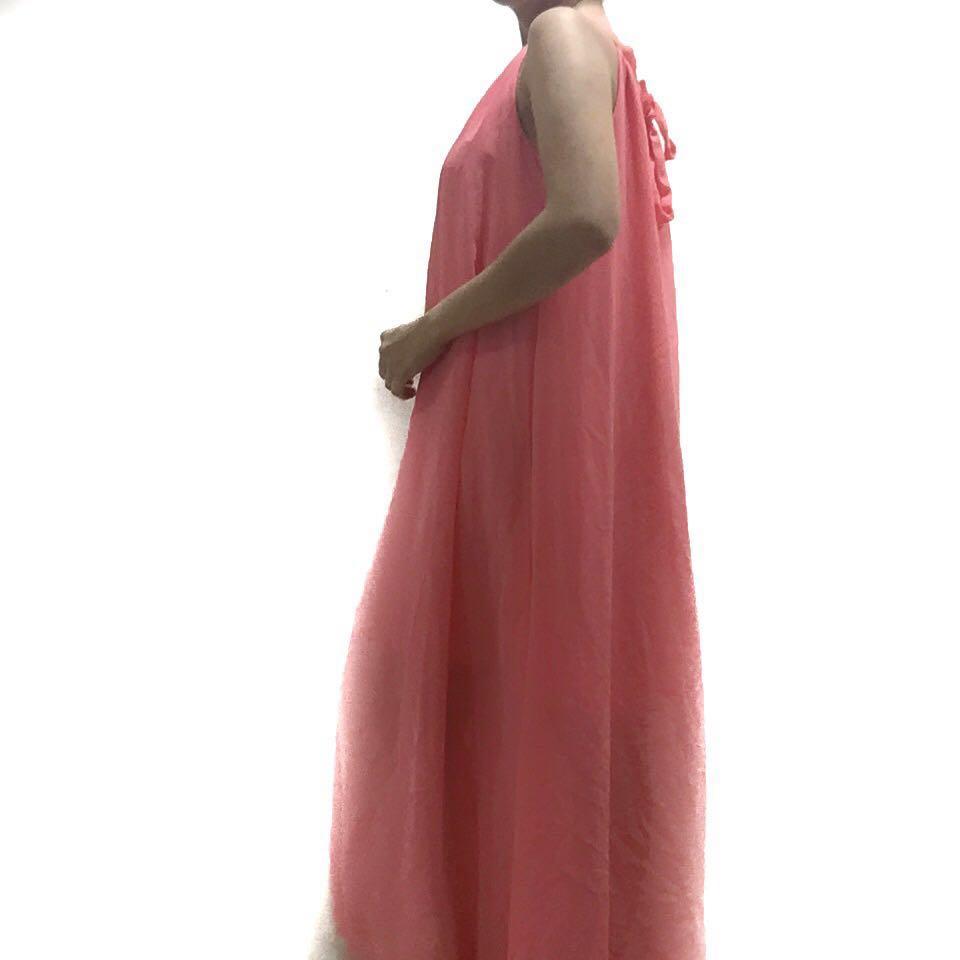 Women's Peach Floral Chiffon Wrap Dress
