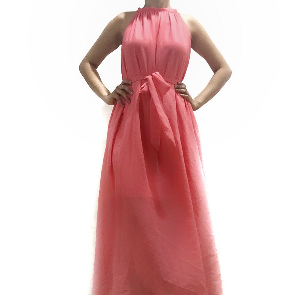 Cross Pleated Bodice Short Chiffon Dresses Peach