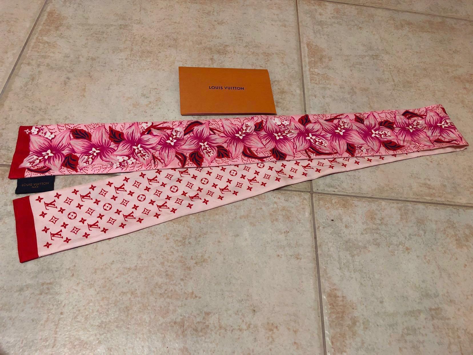 Louis Vuitton Twilly Scarf, Red and Beige, New in Box GA001