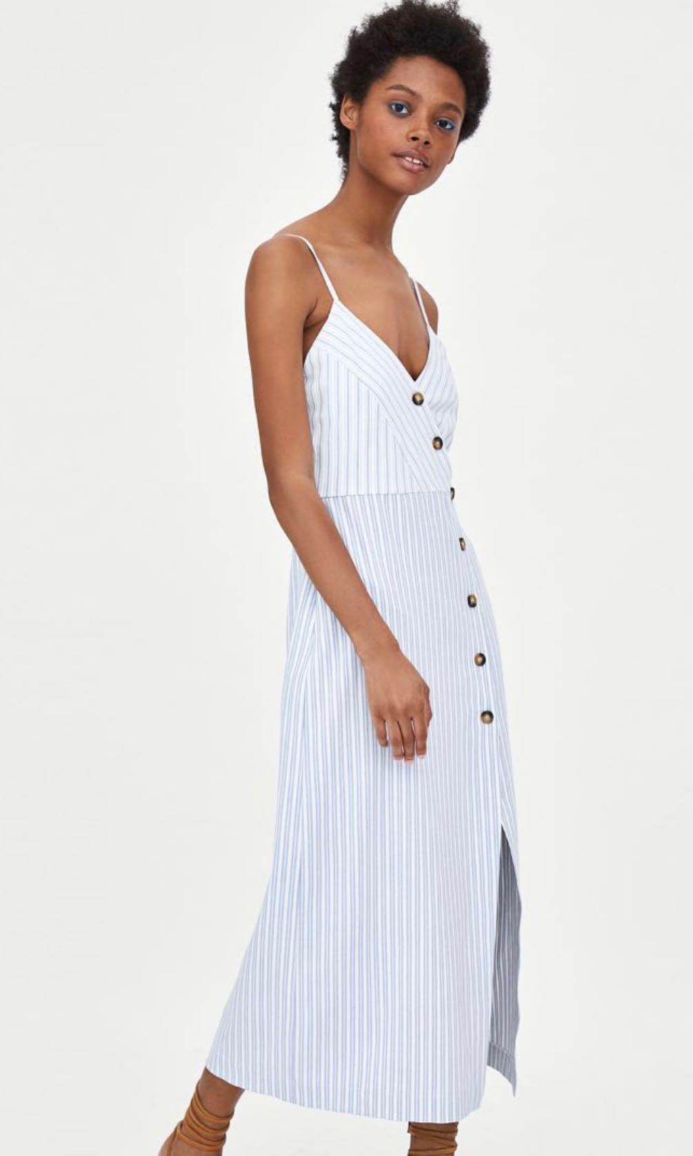 zara striped dress with buttons