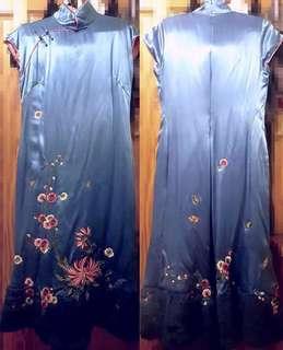夏姿精品純蠶絲皮草旗袍