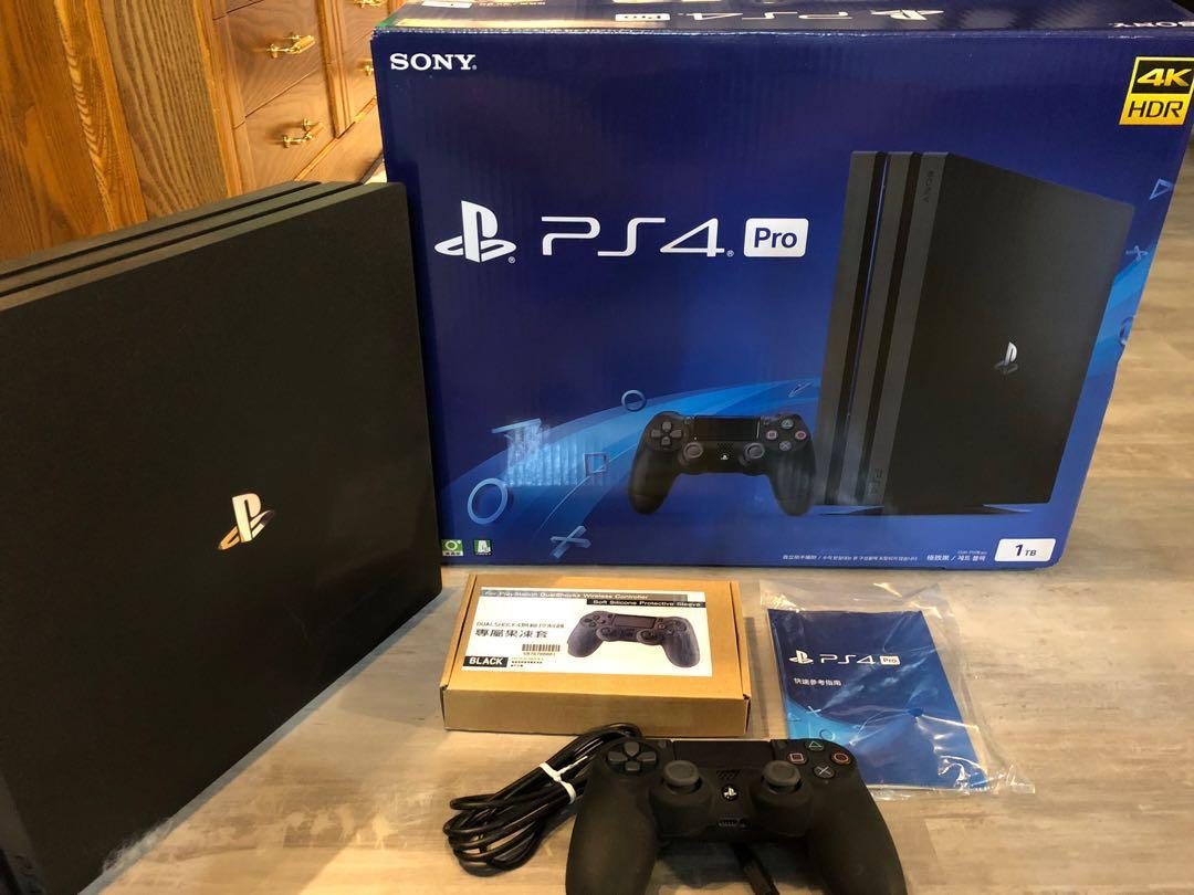 二手美品保固中SONY 索尼PS4 Pro主機CHU-7177系列1TB 極致黑, 電玩遊戲