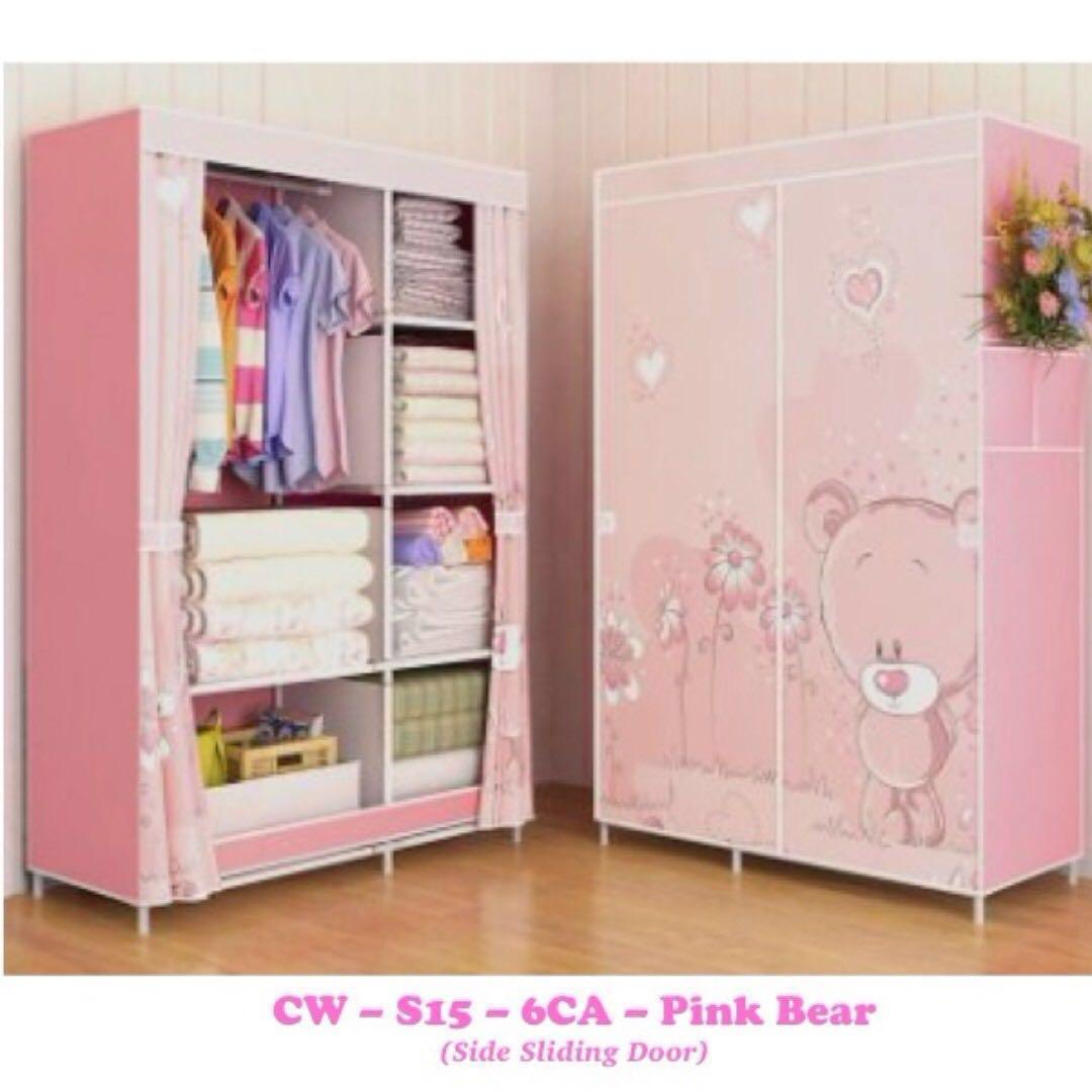 Today Deal Canvas Wardrobe Pink Bear Furniture Shelves