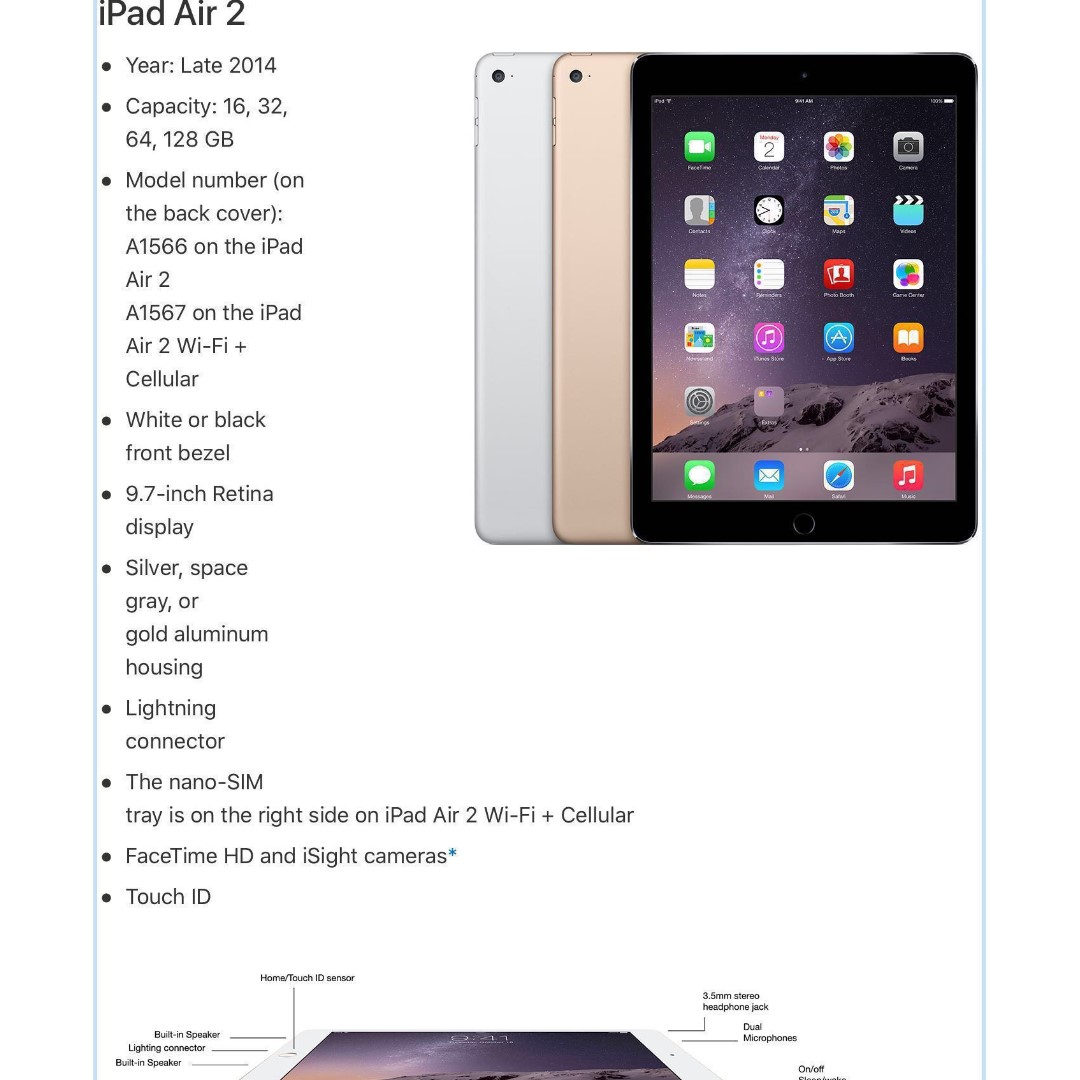 Apple 64gb Ipad Air 2 Wifi A1566 Mobile Phones Tablets Tablets On Carousell