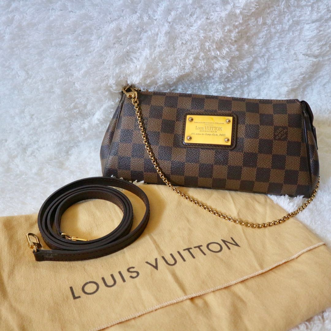 Authentic Louis Vuitton Damier Ebene Two Way Eva Clutch, Luxury