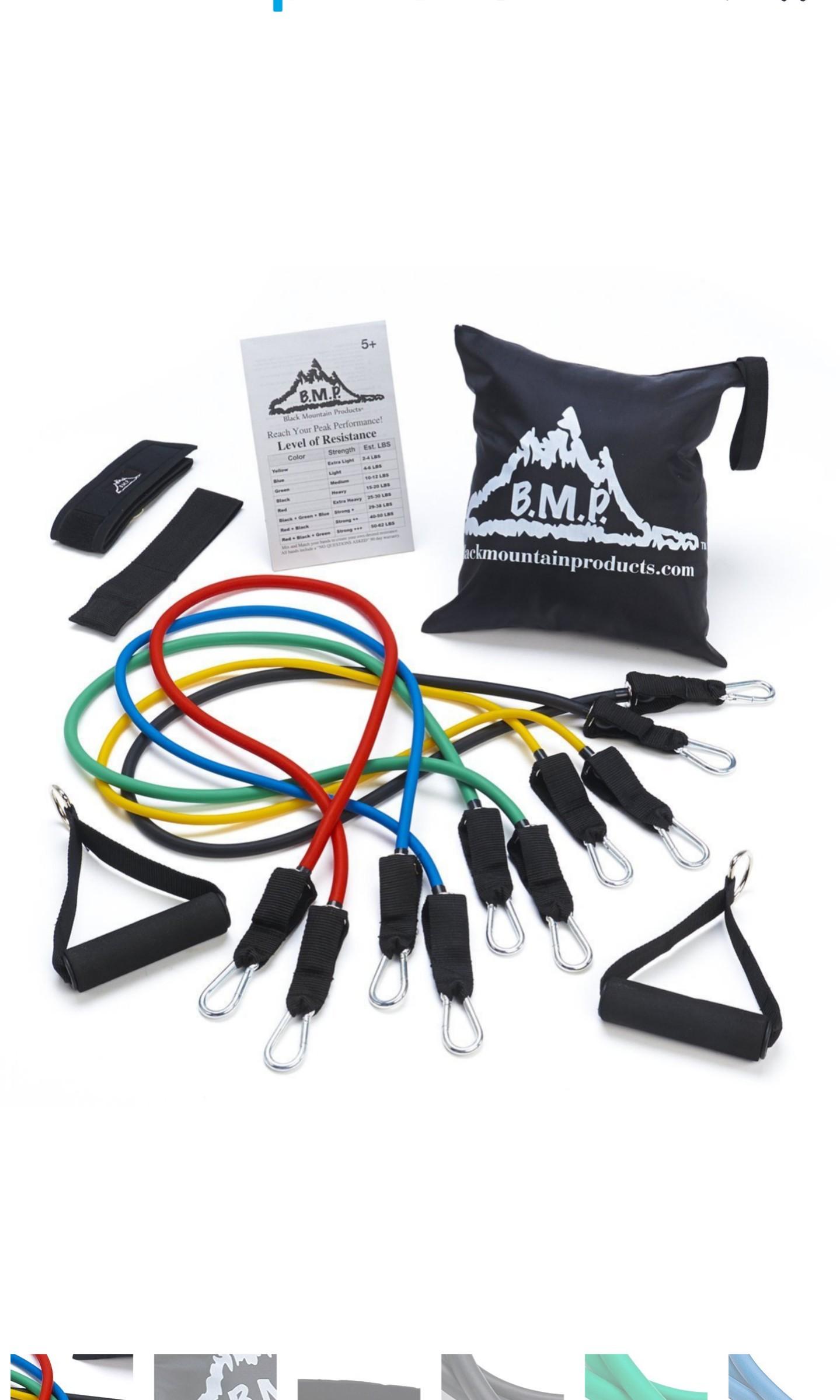 Black Mountain Products Resistance Band Set with Door Anchor Ankle Strap Exercise Chart and Carrying Case Sports Equipment Exercise Fitness Toning Stretching Accessories on Carousell