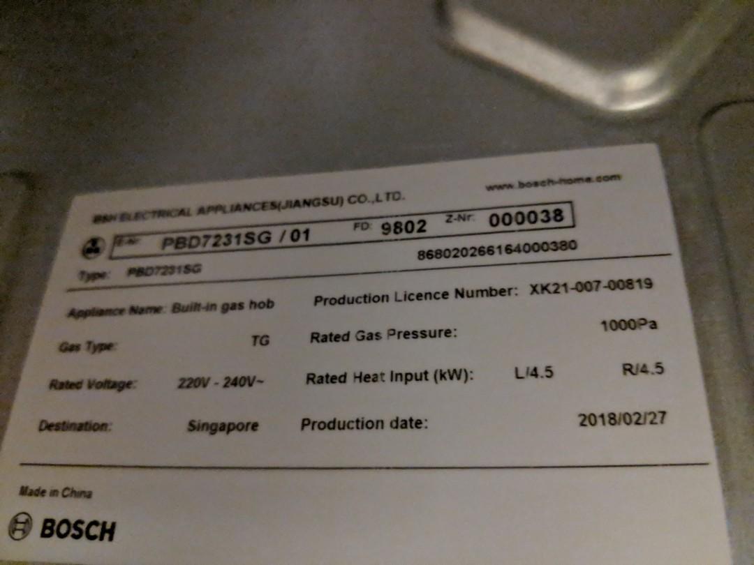 Bosch PBD7231SG 2 Gas Burner, TV & Home Appliances, Kitchen Appliances