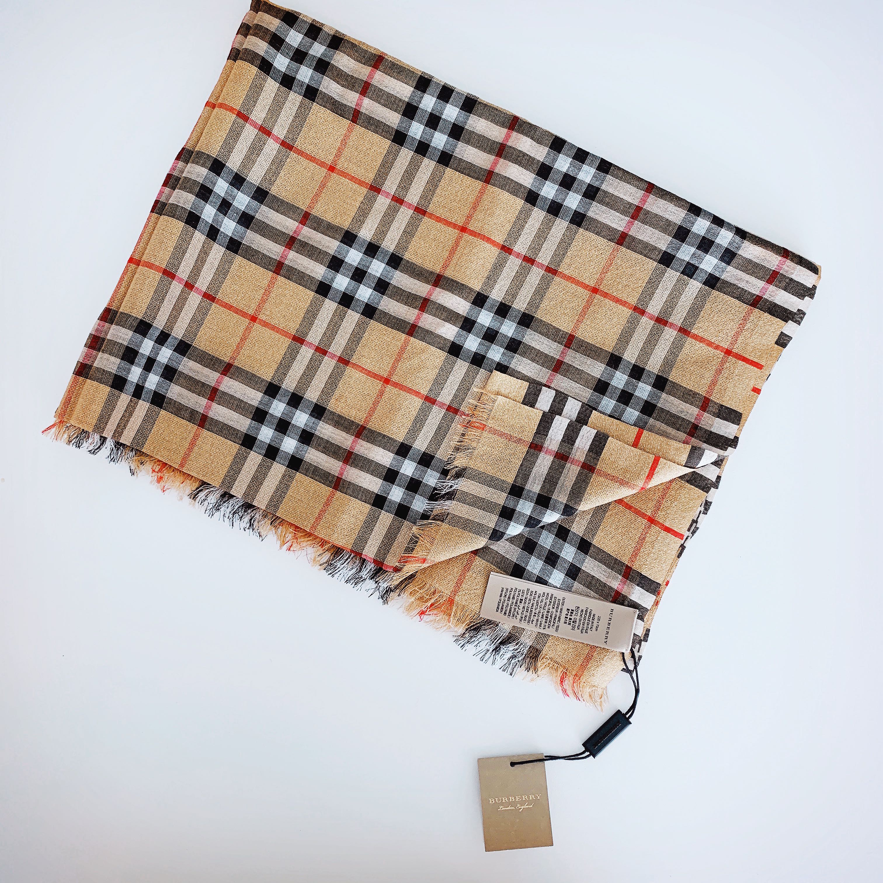 Burberry Metallic Vintage Check Wool Silk Blend Scarf
