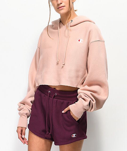 Champion cropped discount hoodie tan