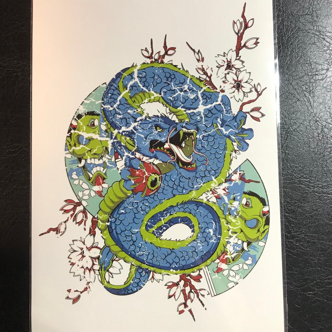 Colour Japanese Traditional Snake Dragon Flowers Half Sleeve Temporary Tattoo Sticker Health Beauty Makeup On Carousell