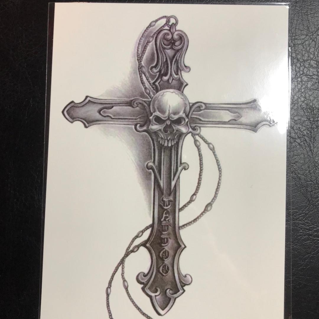 Cross Skull Pendant Necklace Black Grey Half Sleeve Temporary Tattoo Sticker Health Beauty Makeup On Carousell