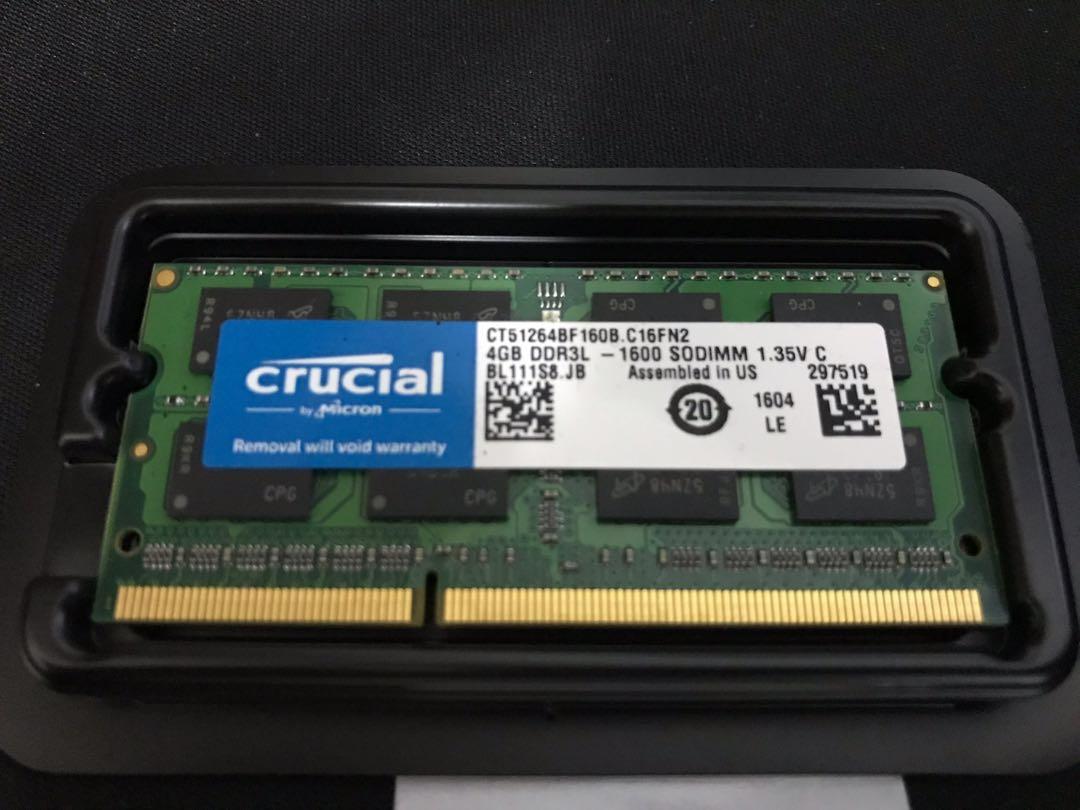 Crucial 4gb Ddr3l 1600 Sodimm Electronics Computer Parts Accessories On Carousell