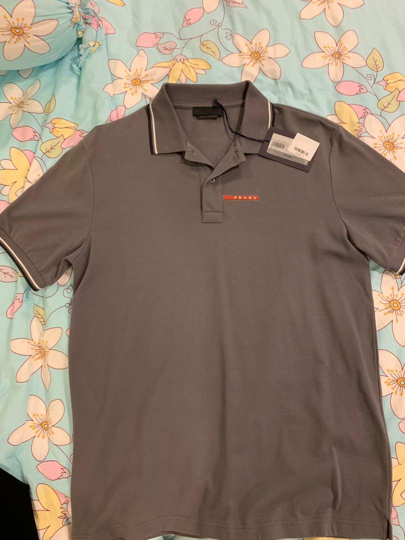 Grey Prada polo tee Men s Fashion Tops Sets Tshirts Polo
