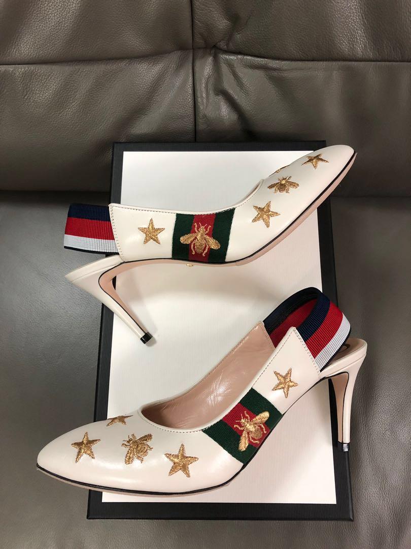 Gucci leather web slingback pump store