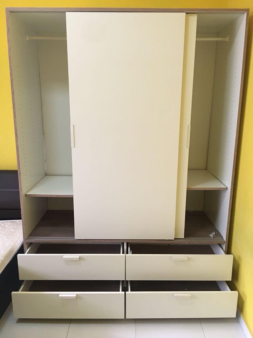 IKEA Trysil Wardrobe w/ Sliding doors & 4 drawers, Furniture, Shelves & Drawers on Carousell