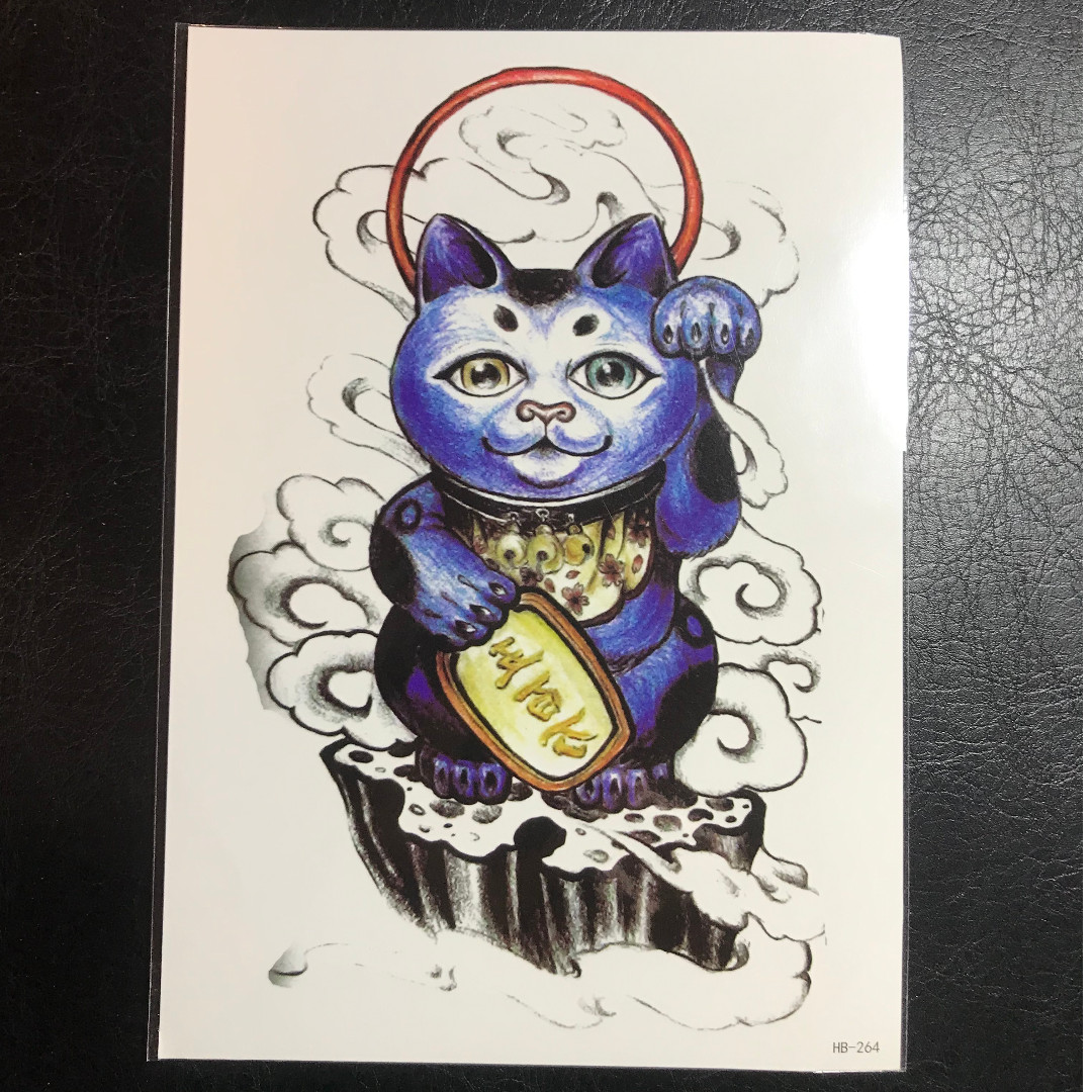 Temporary Tattoo Lucky Cat Set Of 2,Graffiti Drawings On Walls