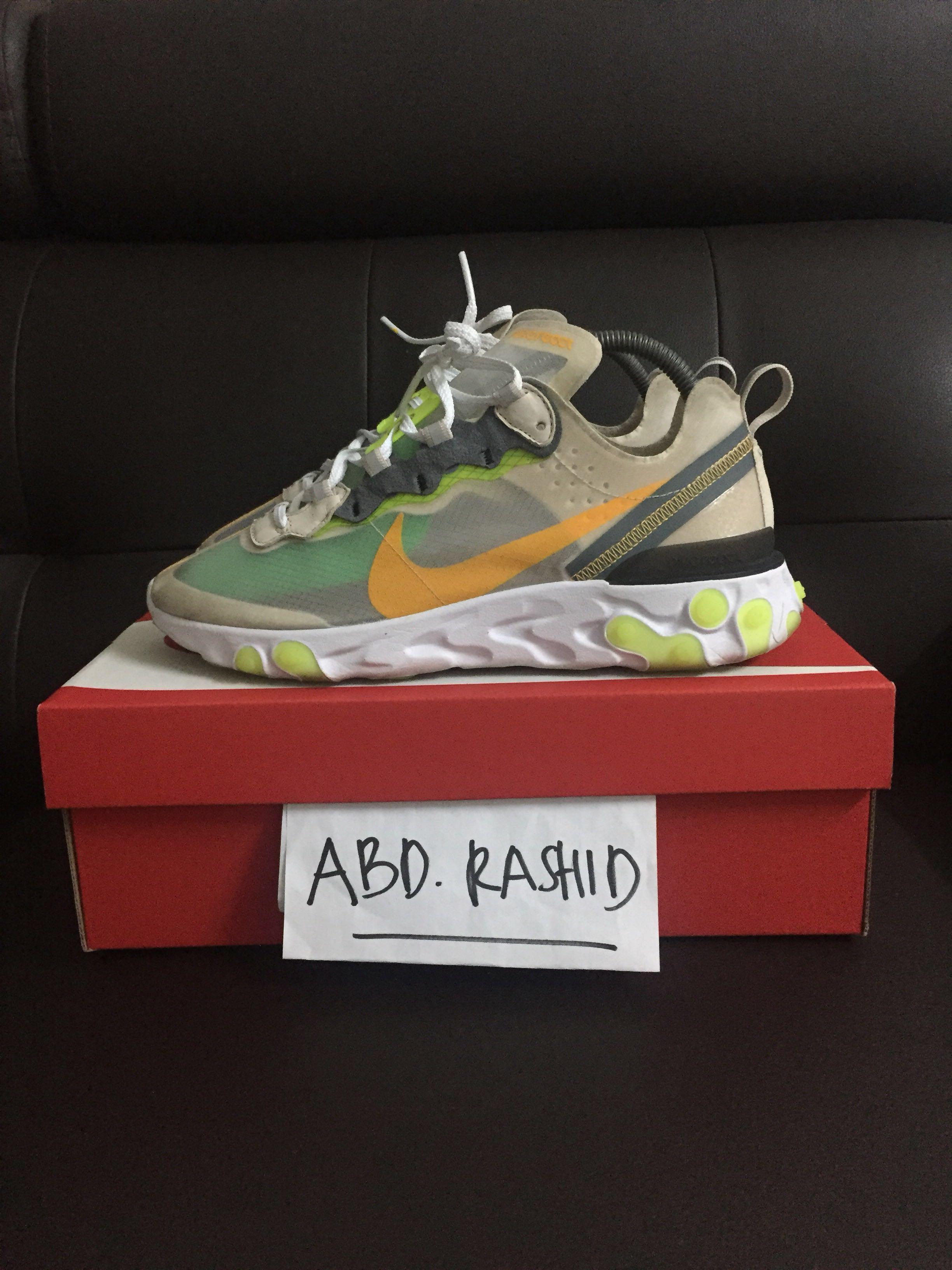 Nike React Element 87 (Category: Sneakers) located in Shah Alam. Submitted by superashiday (Listing ID 213976806, Image 1). Description: UK7/US8 Light orewood Used 9/10 Og all Pm me Tag Bape yeezy ultraboost ub ultra boost Supreme assc vans jordan offwhite jordan West Malaysia: 20 East Malaysia: 20.