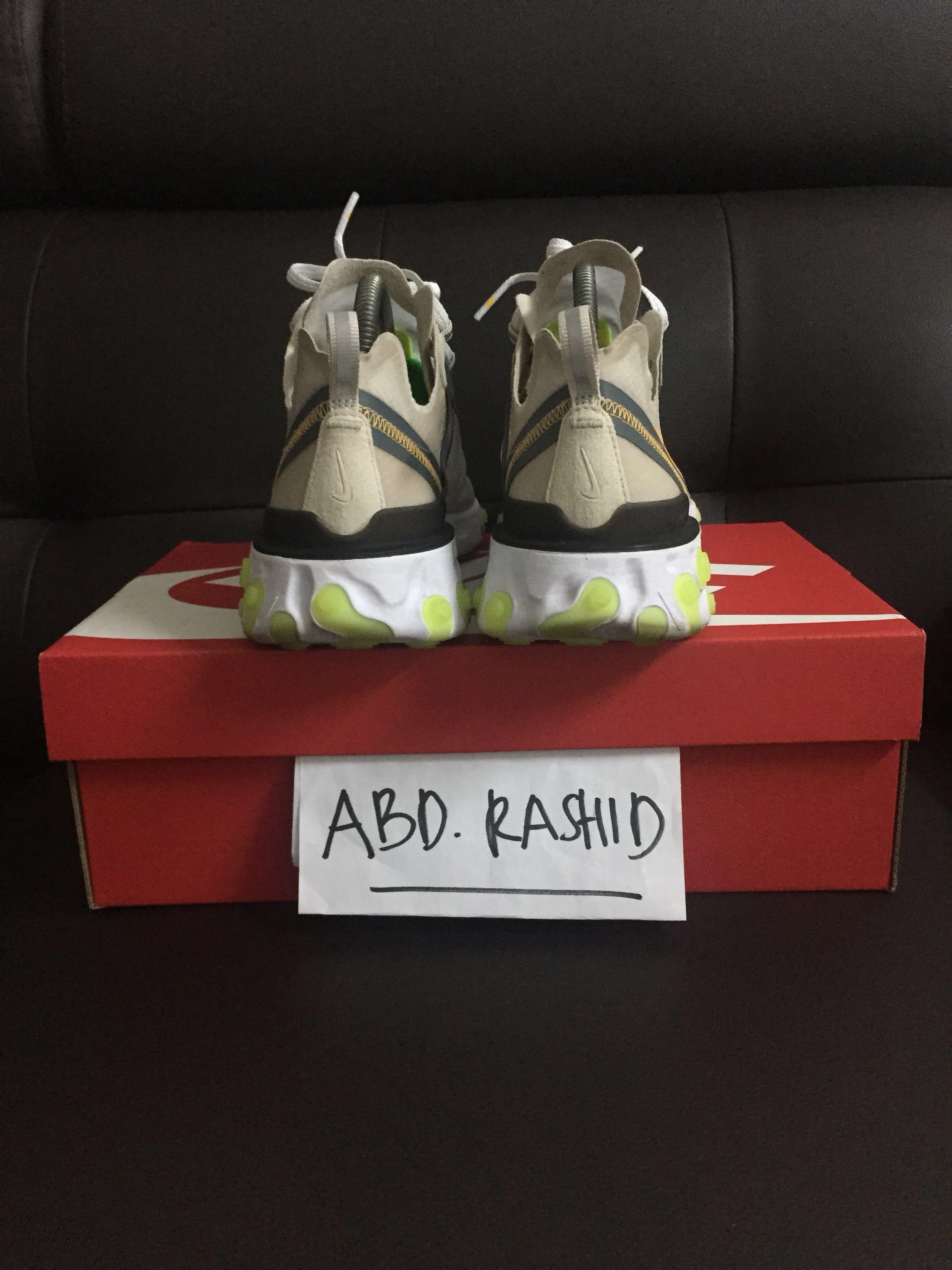 Nike React Element 87 (Category: Sneakers) located in Shah Alam. Submitted by superashiday (Listing ID 213976806, Image 3). Description: UK7/US8 Light orewood Used 9/10 Og all Pm me Tag Bape yeezy ultraboost ub ultra boost Supreme assc vans jordan offwhite jordan West Malaysia: 20 East Malaysia: 20.