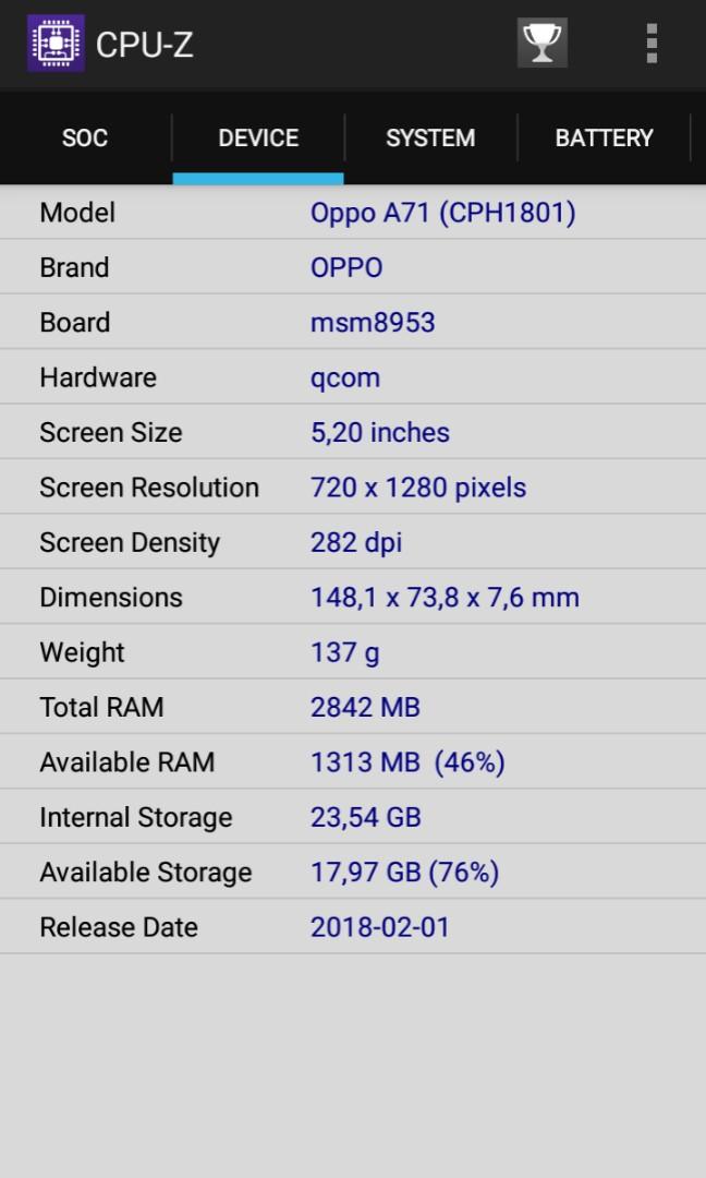 Oppo A71 Yg Ram 3 32 Hp Csan Mulus No Minus Telepon Seluler Tablet Ponsel Android Oppo Di Carousell