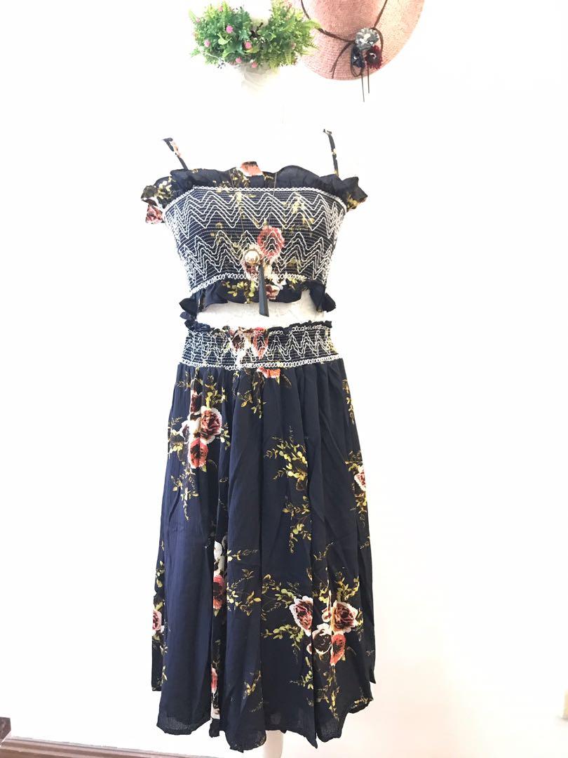 Smocking Set Set smocking set croped blouse and skirt on Carousell