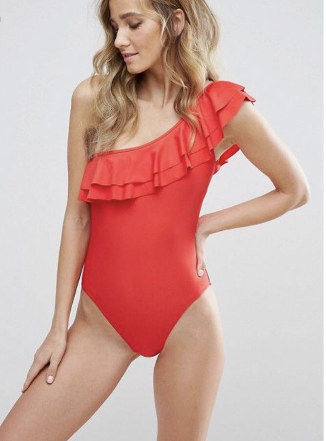 Swimsuit red one shoulder Women s Fashion Swimwear Bikinis