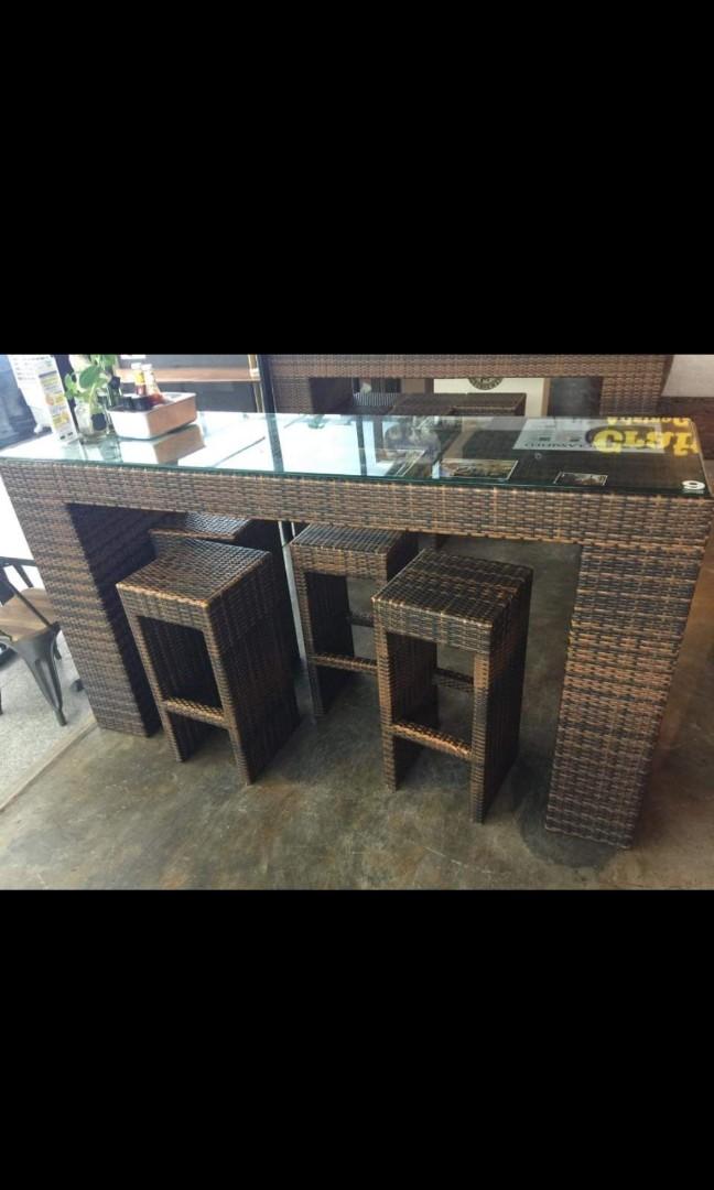 Tall Rattan Table Tall Rattan Bar table and 4x Chairs, Furniture & Home Living, Furniture ...