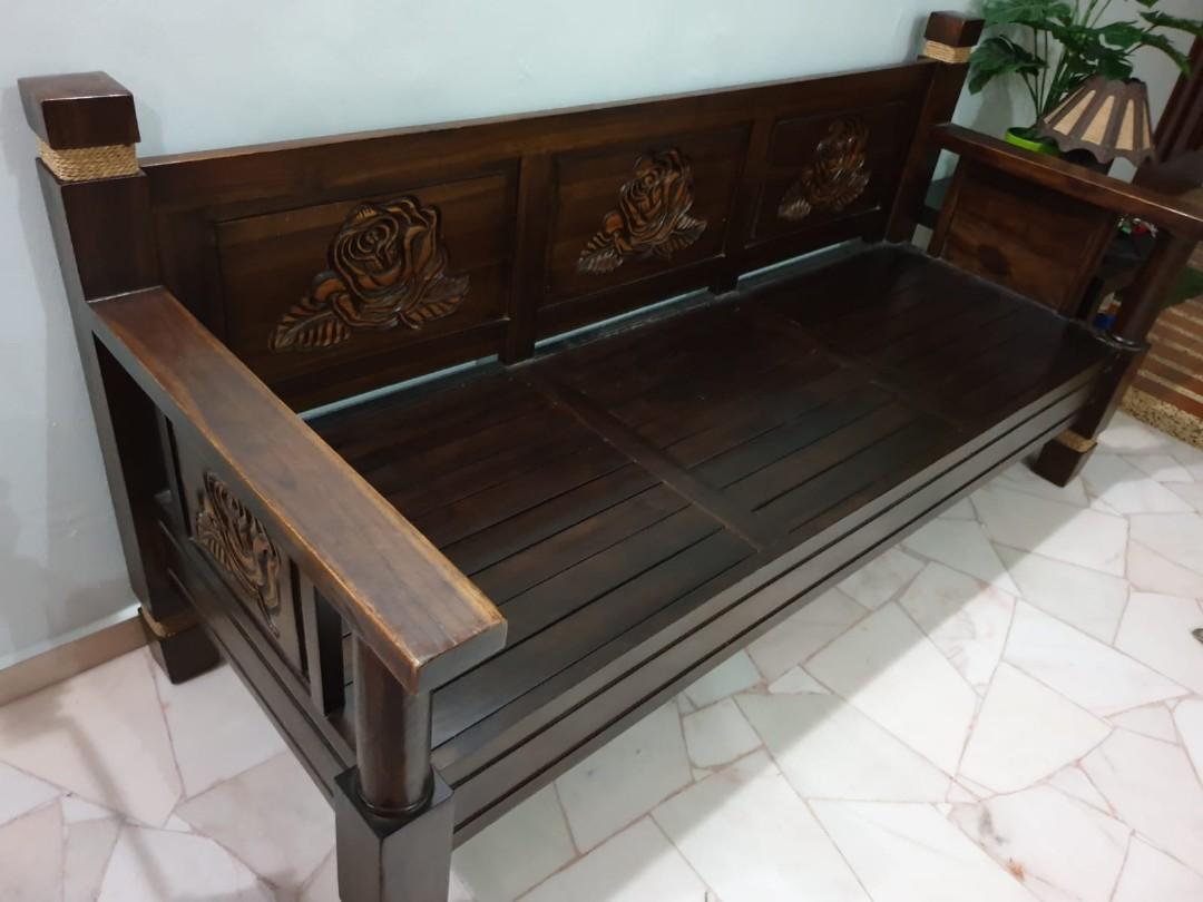 Teak Wood Long Sofa Bench Furniture Sofas On Carousell