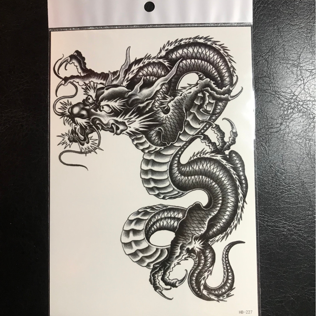 Traditional Dragon Chinese Black Grey Half Sleeve Temporary Tattoo Sticker Health Beauty Makeup On Carousell